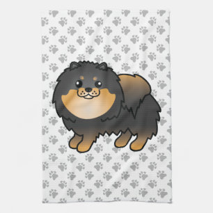 Schwarz und Brauner Pomeranian Süßer Cartoon-Hund Geschirrtuch