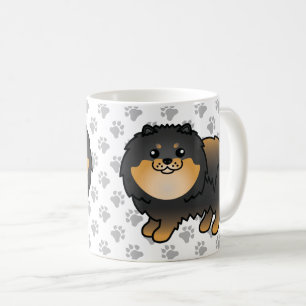 Schwarz und Brauner Pomeranian Süßer Cartoon-Hund  Kaffeetasse