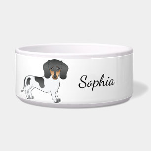 Schwarz und Brauner Scheck Kurzhaar Dachshund & Na Napf