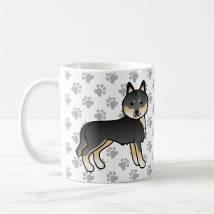 Schwarz und Brauner Siberian Husky Cartoon Hund & Kaffeetasse