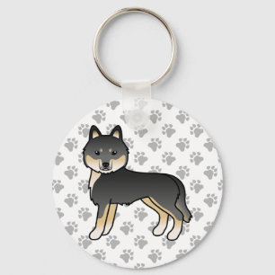 Schwarz und Brauner Siberian Husky Cartoon Hund & Schlüsselanhänger