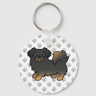 Schwarz und Brauner Tibet-Spaniel-Cartoon-Hund Schlüsselanhänger
