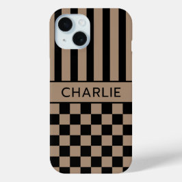 Schwarz- und braunkariert gestreift personalisiert Case-Mate iPhone hülle