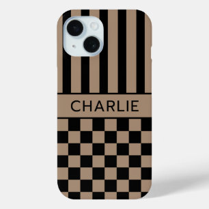 Schwarz- und braunkariert gestreift personalisiert Case-Mate iPhone hülle