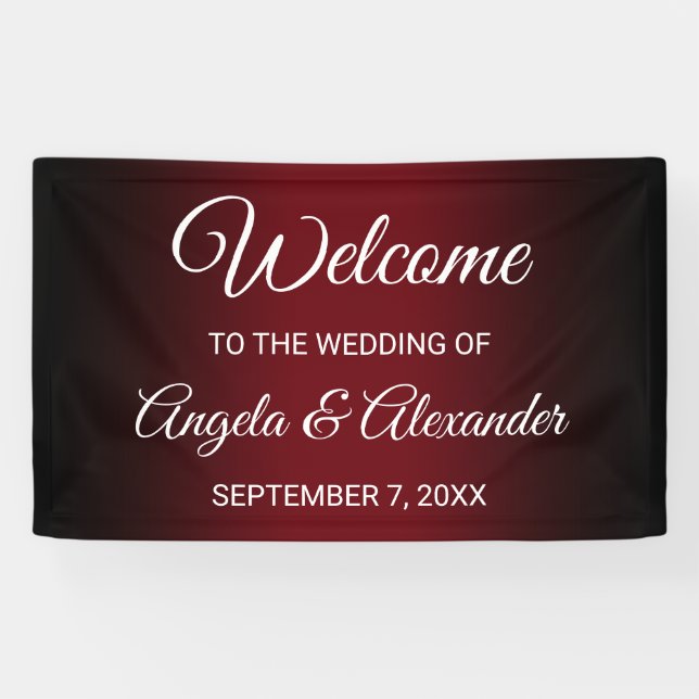 Schwarz und Burgund Gradient Wedding Banner (Horizontal)