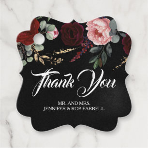 Schwarz und Burgund Rote Flora Moderne Hochzeit Geschenkanhänger