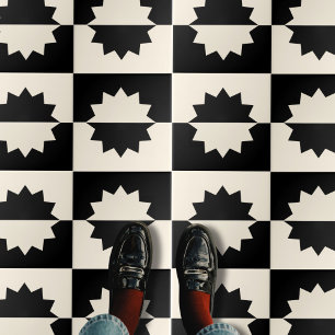 Schwarz und Crea Sun Mid Century Moderne Fliese