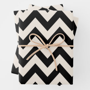 Schwarz und Creme weiß Zickzack, Zigzag Herringbon Geschenkpapier Set