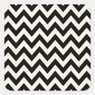 Schwarz und cremeweiß Chevron, Zickzack-Fischgräte Quadratischer Aufkleber
