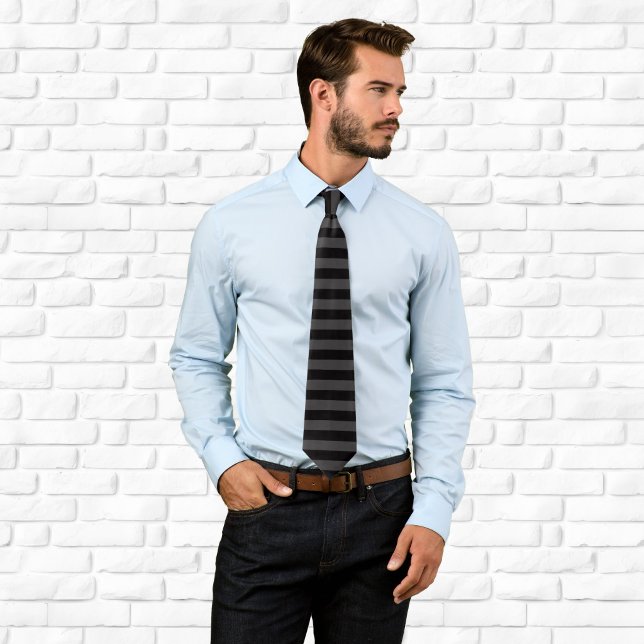 Schwarz und dunkelgraue horizontale Streifen Krawatte (Black and Dark Grey Horizontal Stripe Neck Tie)