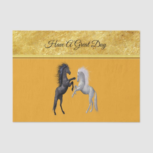 Schwarz und ein weißes Pferd, das kämpft Seidenpapier (Vorderseite)