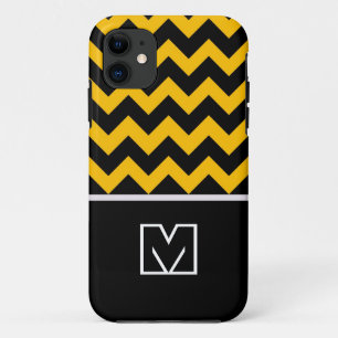Schwarz und Gelb Zickzack Zigzag. Custom Monogram iPhone 11 Hülle