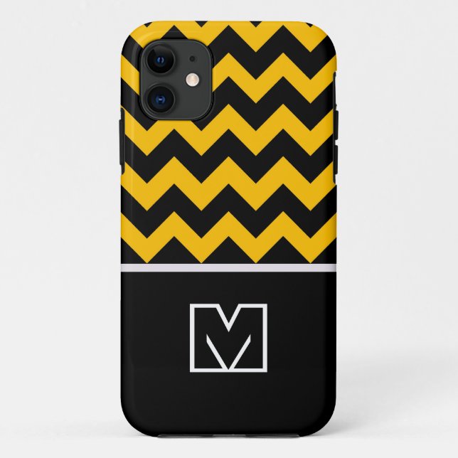 Schwarz und Gelb Zickzack Zigzag. Custom Monogram Case-Mate iPhone Hülle (Rückseite)