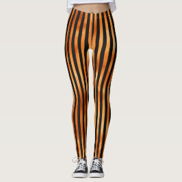 Schwarz und glänzend Kupfer Orange Streifen Leggings