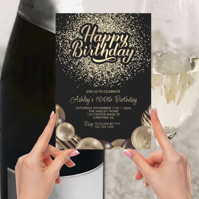 Schwarz und Gold 100. Geburtstag Einladung (Von Creator hochgeladen)