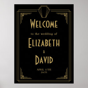 Schwarz und Gold 1920er Jahre Art-Déco-Hochzeitsem Poster