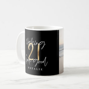 Schwarz und Gold 21. Geburtstag, modernes Drehbuch Kaffeetasse