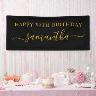 Schwarz und Gold 30. Geburtstag Mädchen Signatur N Banner
