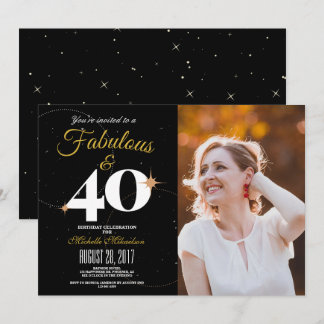 Schwarz und Gold | 40 & Fabulous Birthday Foto Einladung