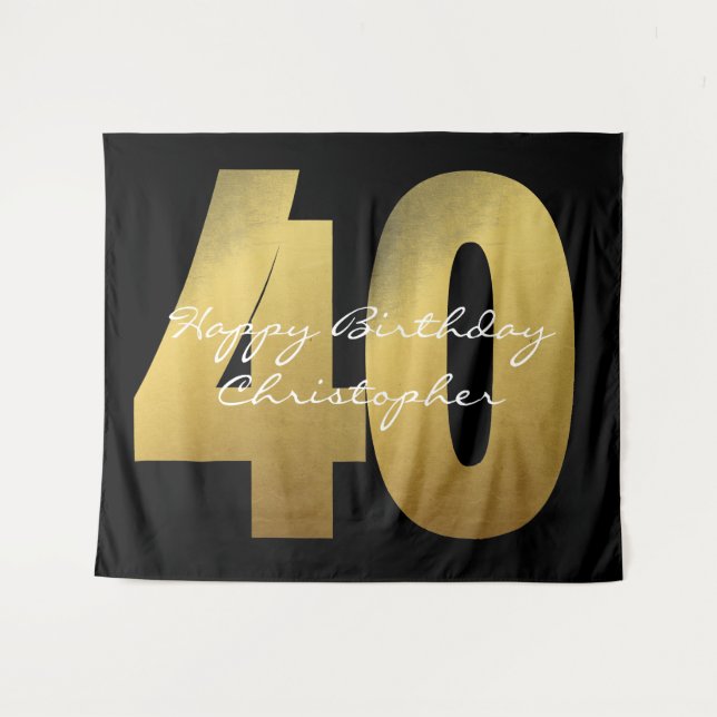 Schwarz und Gold 40. Geburtstag Wandteppich (Vorderseite (Horizontal))