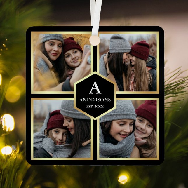 Schwarz und Gold 4 Bilder Familienfoto Collage Ornament Aus Metall (Von Creator hochgeladen)