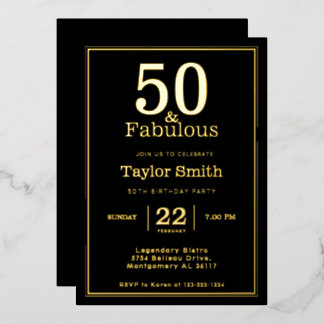 Schwarz und Gold | 50 & Fabulous Custom Birthday Folieneinladung