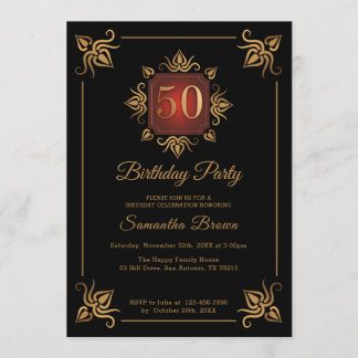 Schwarz und Gold 50. Geburtstag Einladung
