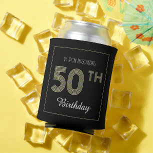 Schwarz und Gold 50. Geburtstag Retro Stripe Print Dosenkühler