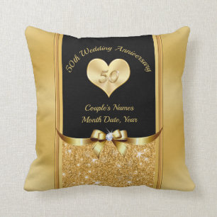 Schwarz und Gold 50. Hochzeit-Anniversary-Pillow Kissen