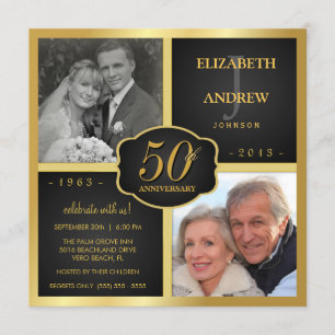 Schwarz und Gold 50. Hochzeitstag Einladung