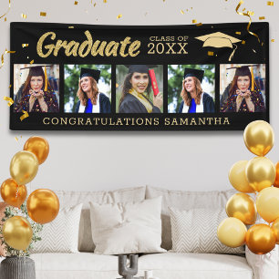 Schwarz Und Gold 5 Foto Gratulation 2026 Abschluss Banner