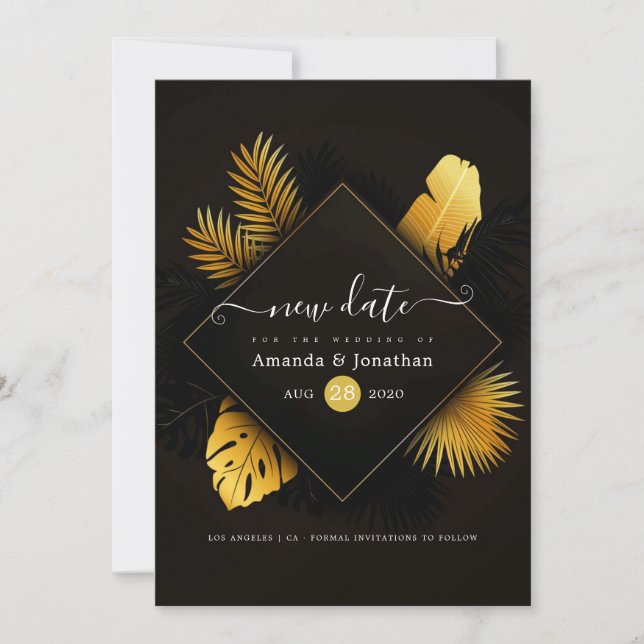 Schwarz und Gold ändern das Datum Save The Date (Vorderseite)