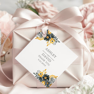 Schwarz und Gold Aquarell Blumen Hochzeit Geschenkanhänger