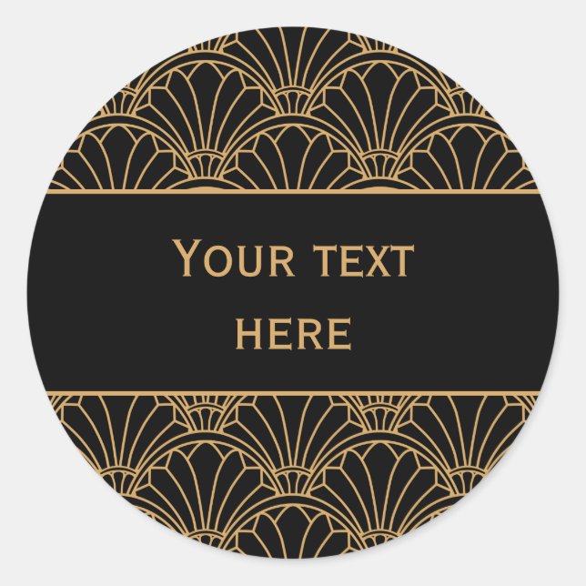 Schwarz und Gold Art Deco Fan Blume Motif Runder Aufkleber (Vorderseite)