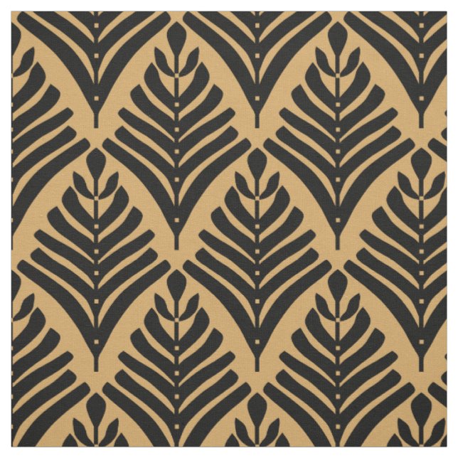 Schwarz und Gold Art Deco Lüftermuster Blume Stoff (Muster)