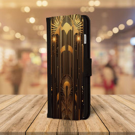 Schwarz und Gold Art Deco Zeitgenössisch iPhone 8/7 Plus Geldbeutel-Hülle