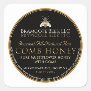 Schwarz und Gold auf dem weiße Platz, Comb Honey L Quadratischer Aufkleber
