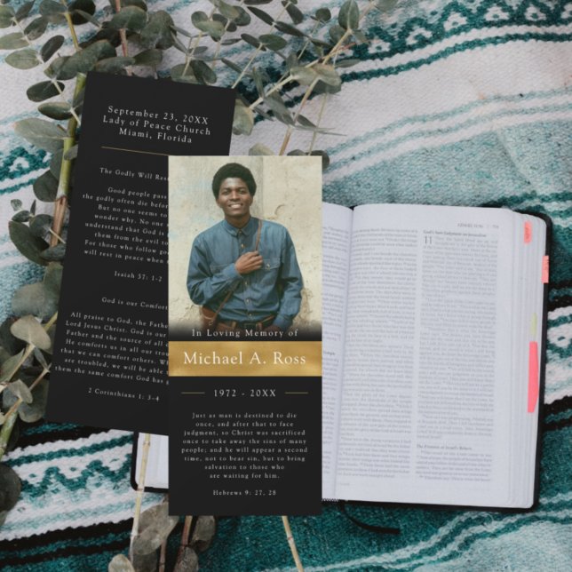 Schwarz und Gold | Beerdigungskarte für das Foto Einladung (Von Creator hochgeladen)