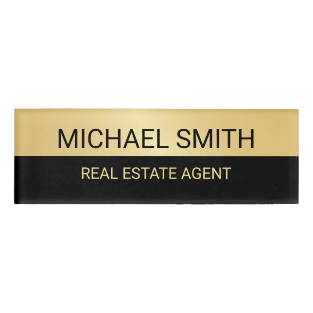 Schwarz und Gold Beruflich Personalisiert Namenschild (Vorderseite)
