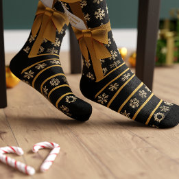 Schwarz und Gold Coquette Bow Snowflake Stricksock Socken