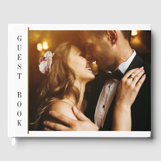 Schwarz und Gold | Custom Foto Wedding Gästebuch (Vorderseite)