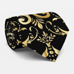Schwarz und Gold Damask Muster Neck Tie Krawatte