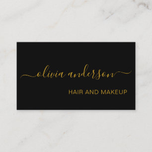 Schwarz und Gold Einfach Haar Makeup Salon Visitenkarte