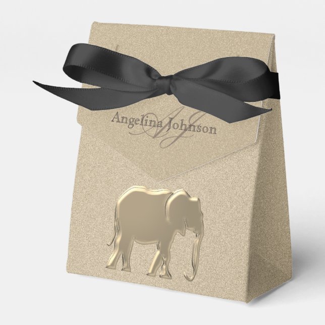 Schwarz und Gold Elefant Elegant Mit Monogramm Geschenkschachtel (Vorderseite)