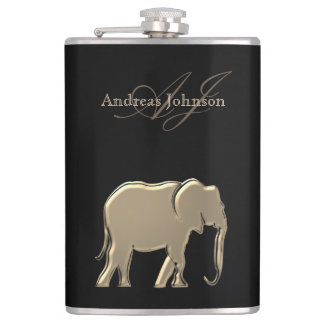 Schwarz und Gold Elefant Glam Elegant Mit Monogram Flachmann