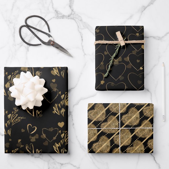 Schwarz und Gold Elegance Geschenkpapier Set (Von Creator hochgeladen)