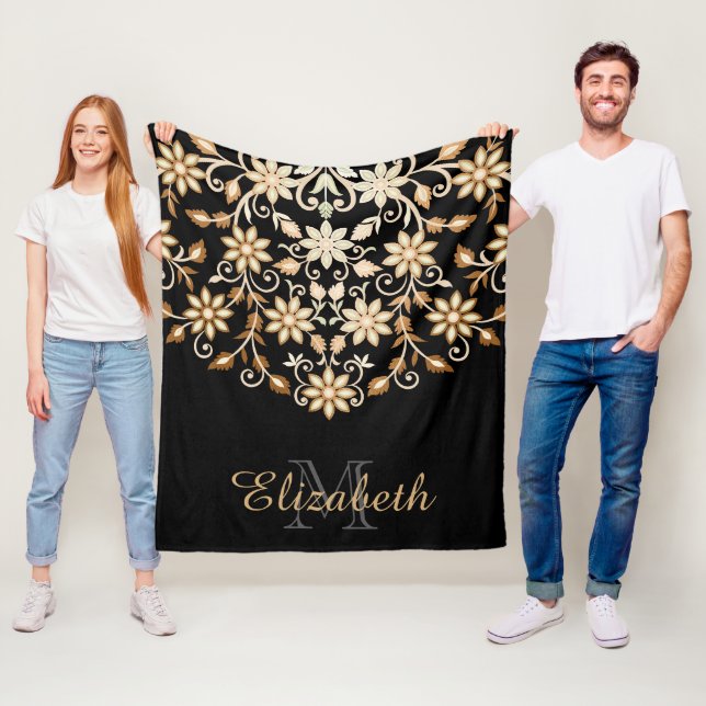 Schwarz und Gold Elegant Blumen Fleecedecke (Beispiel)