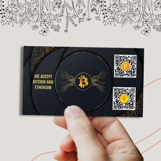 Schwarz und Gold elegant wir akzeptieren Bitcoin u Visitenkarte (Von Creator hochgeladen)