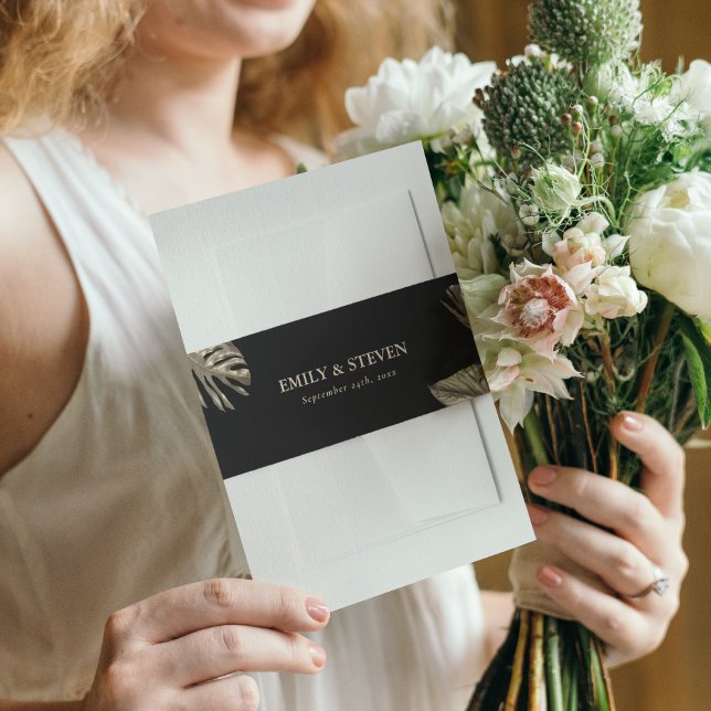 Schwarz und Gold Elegante Botanische Hochzeit Einladungsbanderole (Von Creator hochgeladen)