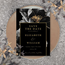 Schwarz und Gold Elegante Chic Floral Wedding